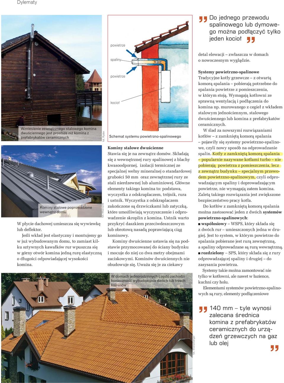 Je li wk ad jest elastyczny i montujemy go w ju wybudowanym domu, to zamiast kilku sztywnych kawa ków rur wpuszcza si w górny otwór komina jedn rur elastyczn o d ugo ci odpowiadaj cej wysoko ci
