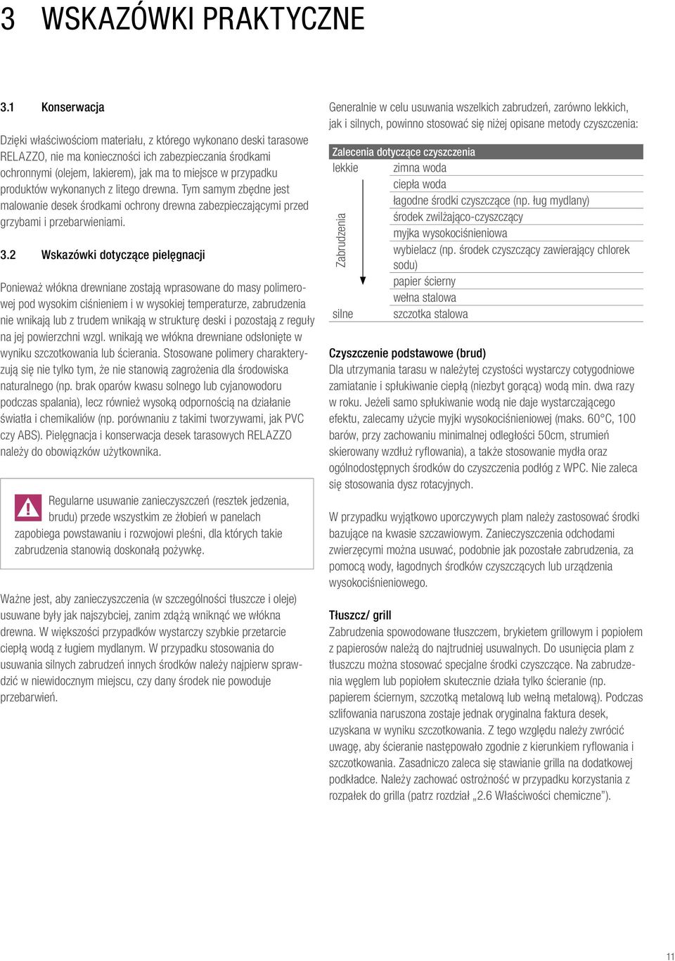 produktów wykonanych z litego drewna. Tym samym zbędne jest malowanie desek środkami ochrony drewna zabezpieczającymi przed grzybami i przebarwieniami. 3.