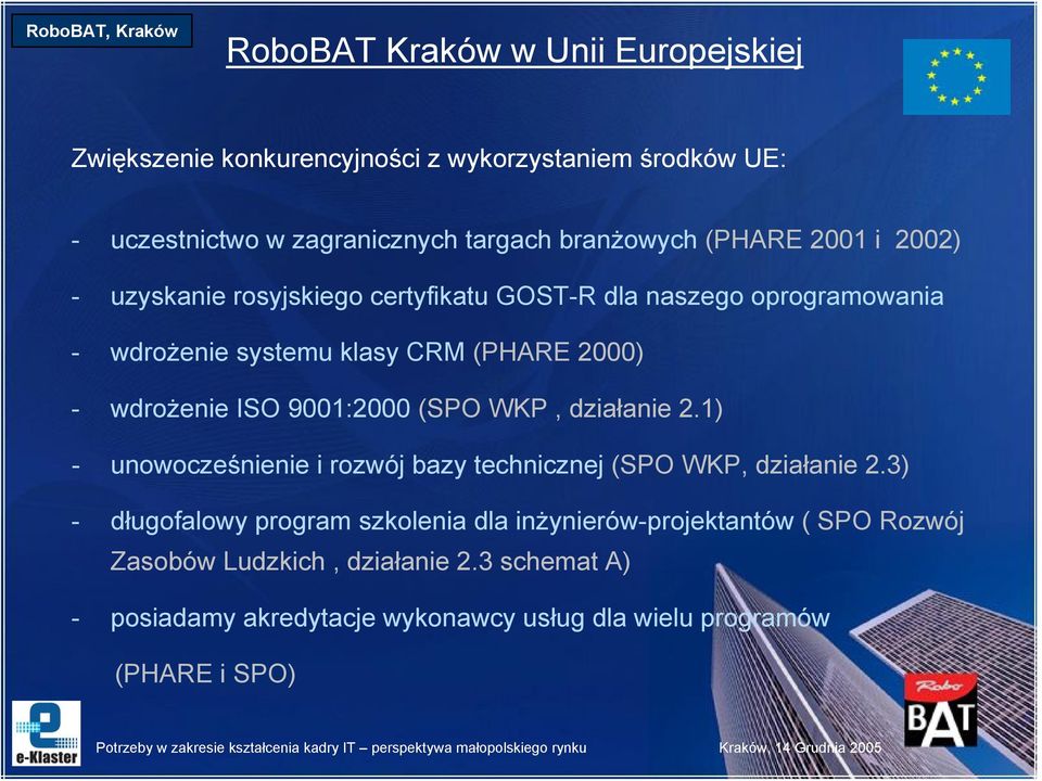 ISO 9001:2000 (SPO WKP, działanie 2.1) - unowocześnienie i rozwój bazy technicznej (SPO WKP, działanie 2.