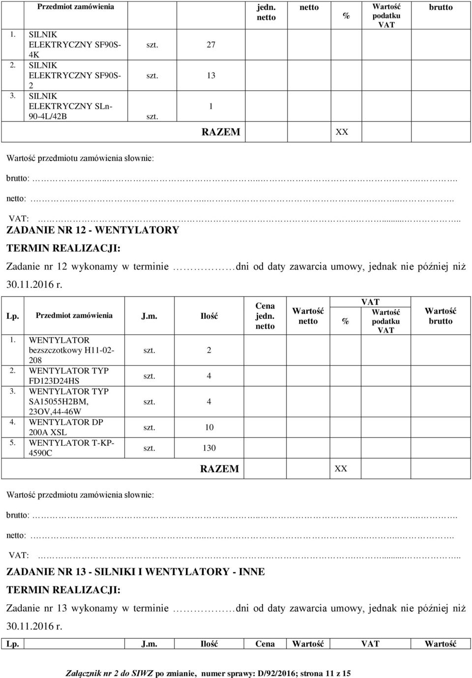 WENTYLATOR TYP FD123D24HS 3. WENTYLATOR TYP SA15055H2BM, 23OV,44-46W 4. WENTYLATOR DP 200A XSL 5. WENTYLATOR T-KP- 4590C przedmiotu zamówienia słownie: 2 4 4 130 :.