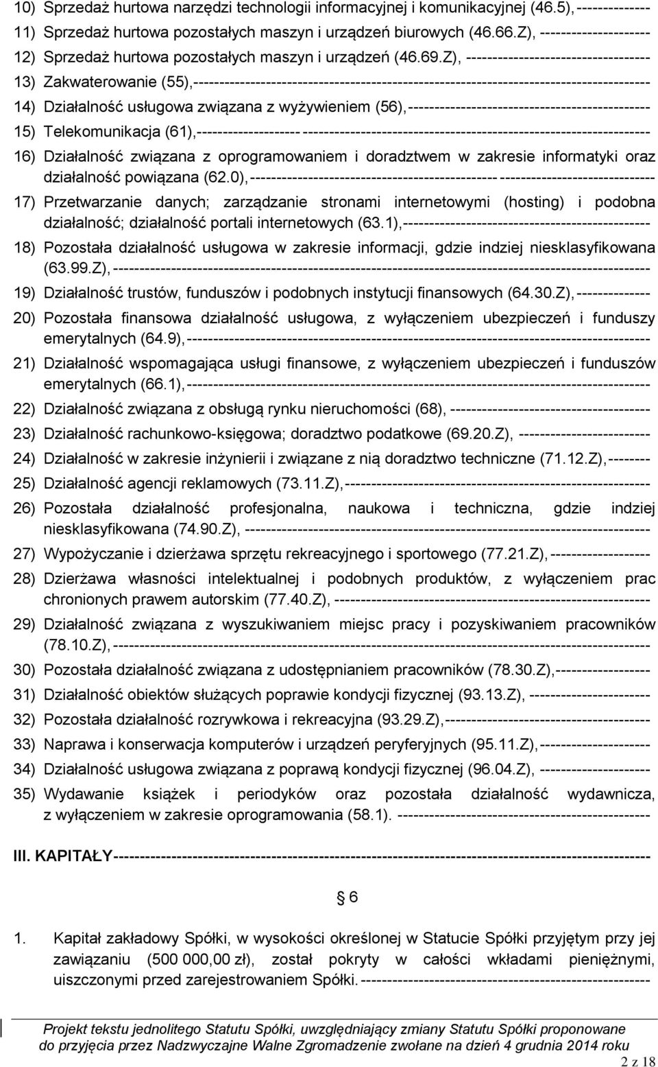 Z), ----------------------------------- 13) Zakwaterowanie (55),--------------------------------------------------------------------------------------- 14) Działalność usługowa związana z wyżywieniem