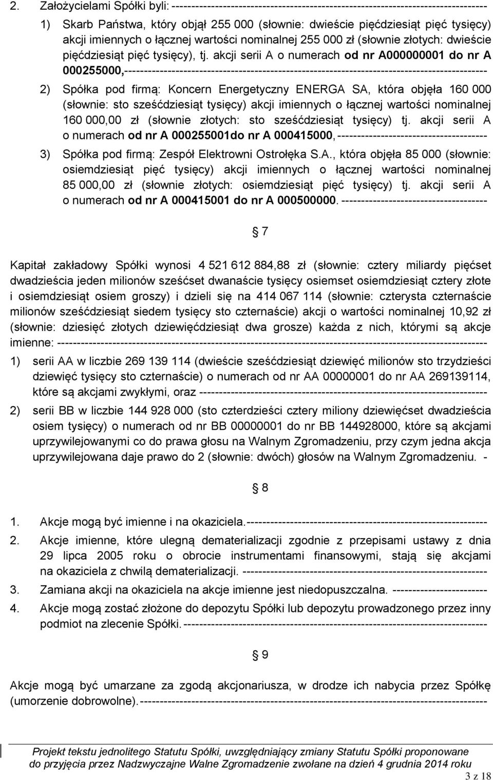 akcji serii A o numerach od nr A000000001 do nr A 000255000,-------------------------------------------------------------------------------------------- 2) Spółka pod firmą: Koncern Energetyczny