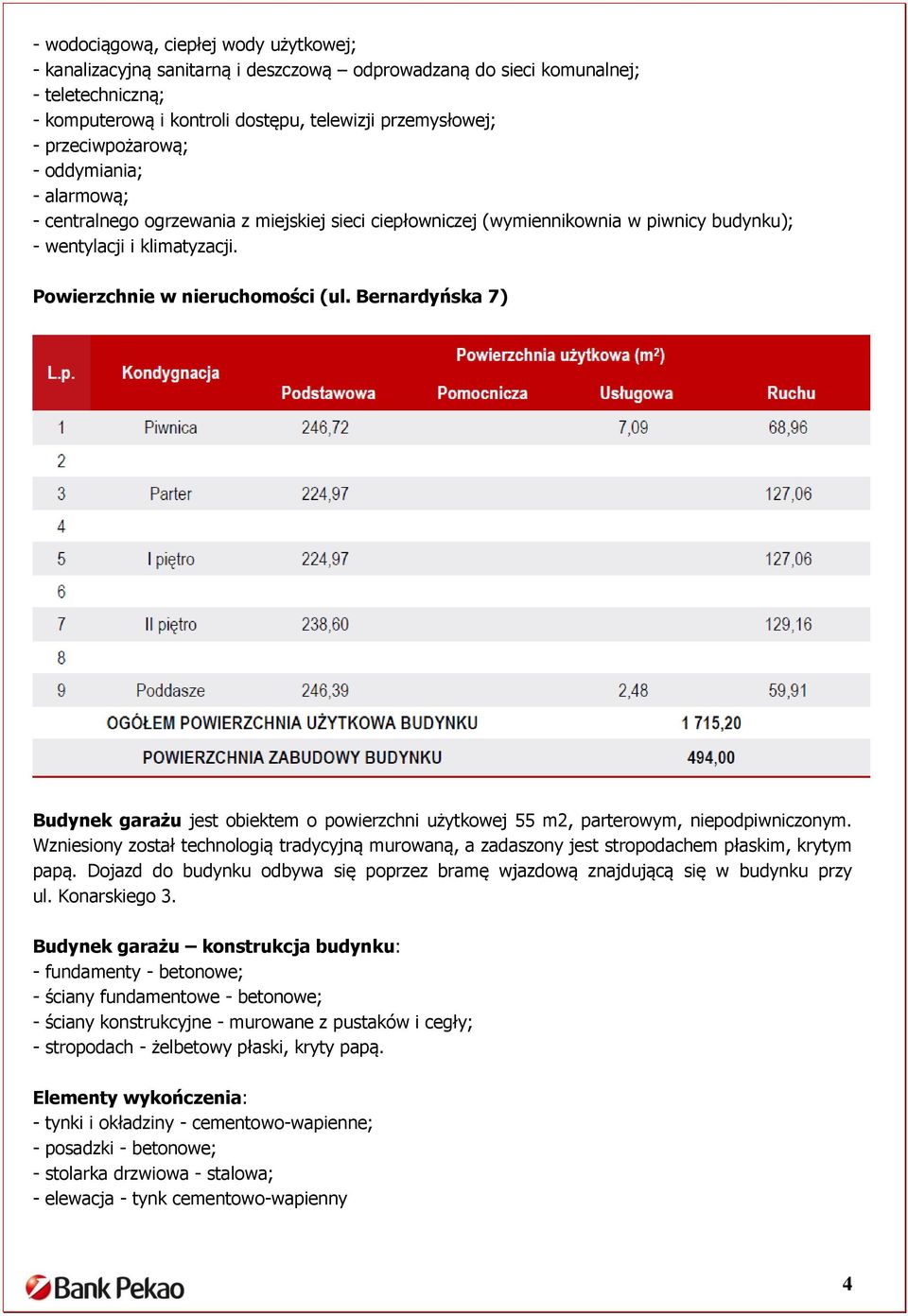 Bernardyńska 7) Budynek garażu jest obiektem o powierzchni użytkowej 55 m2, parterowym, niepodpiwniczonym.