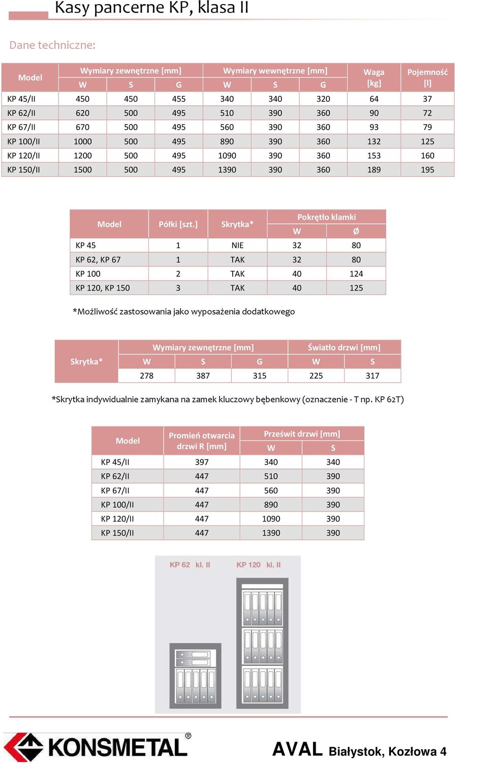 ] Skrytka* Pokrętło klamki W Ø KP 45 1 NIE 32 80 KP 62, KP 67 1 TAK 32 80 KP 100 2 TAK 40 124 KP 120, KP 150 3 TAK 40 125 *Możliwość zastosowania jako wyposażenia dodatkowego Skrytka* Wymiary
