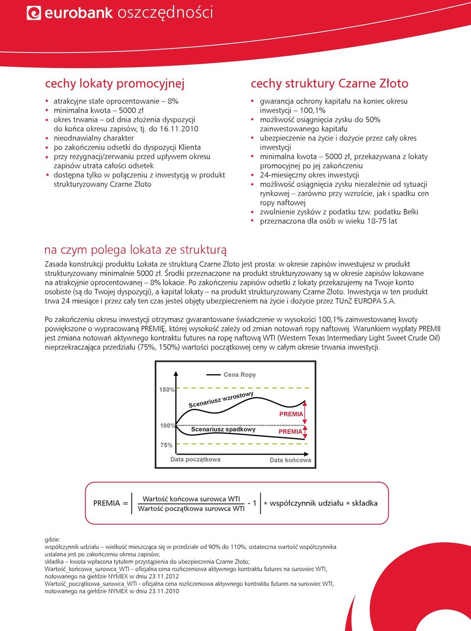 produkt strukturyzowany Czarne Złoto cechy struktury Czarne Złoto gwarancja ochrony kapitału na koniec okresu inwestycji 100,1% możliwość osiągnięcia zysku do 50% zainwestowanego kapitału