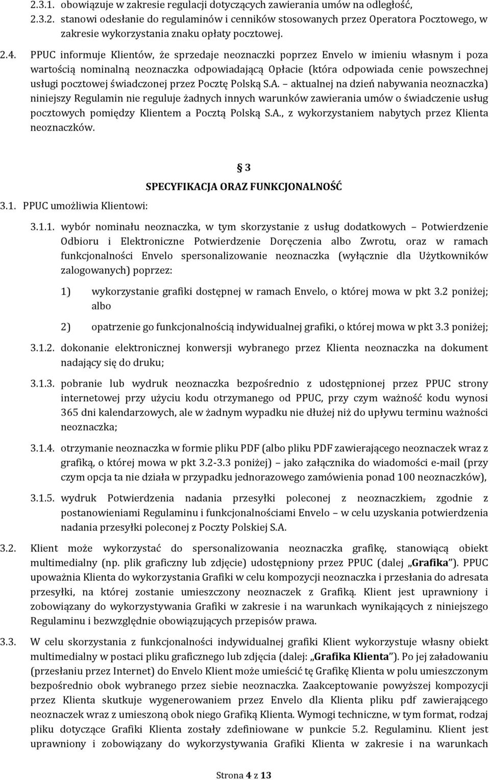 świadczonej przez Pocztę Polską S.A.