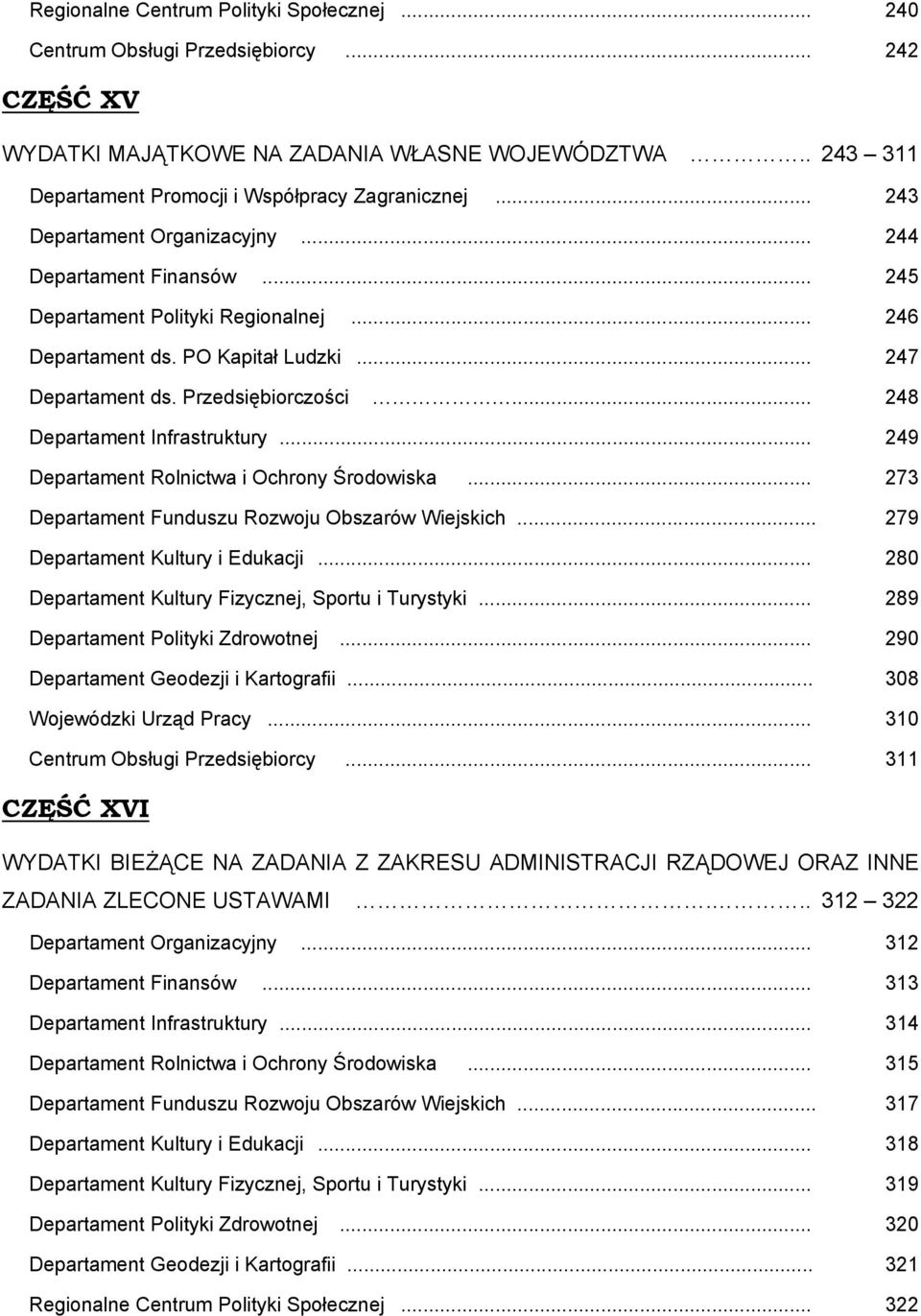 .. 248 Departament Infrastruktury... 249 Departament Rolnictwa i Ochrony Środowiska... 273 Departament Funduszu Rozwoju Obszarów Wiejskich... 279 Departament Kultury i Edukacji.