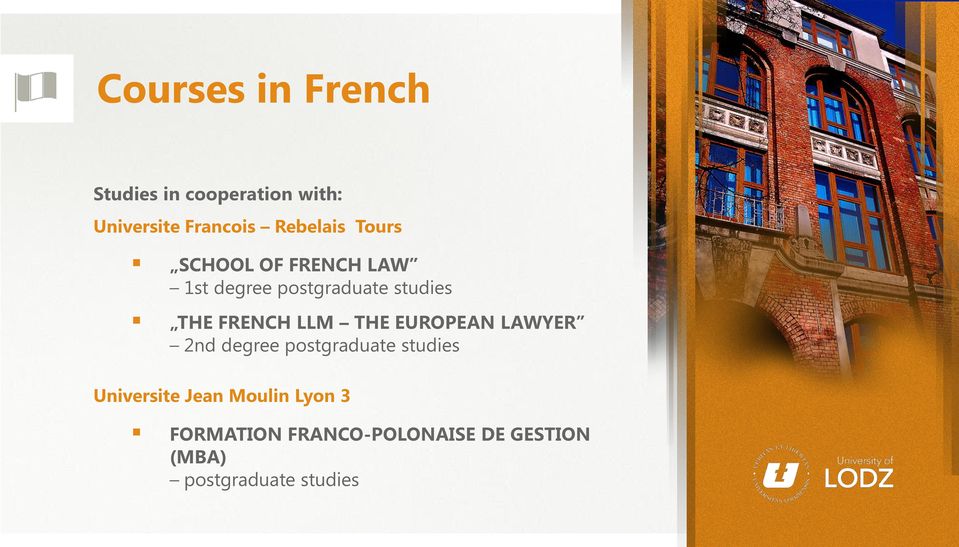 FRENCH LLM THE EUROPEAN LAWYER 2nd degree postgraduate studies Universite