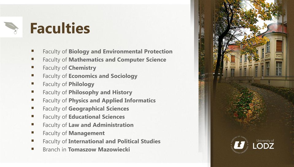 Physics and Applied Informatics Faculty of Geographical Sciences Faculty of Educational Sciences Faculty of Law