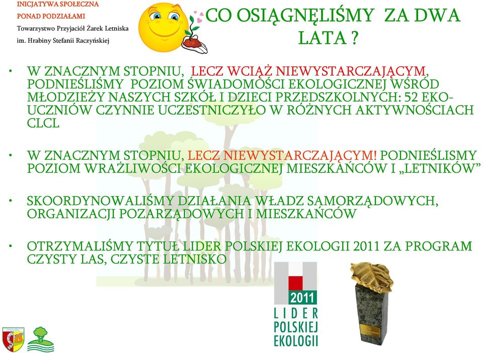 DZIECI PRZEDSZKOLNYCH: 52 EKO- UCZNIÓW CZYNNIE UCZESTNICZYŁO W RÓŻNYCH AKTYWNOŚCIACH CLCL W ZNACZNYM STOPNIU, LECZ NIEWYSTARCZAJĄCYM!