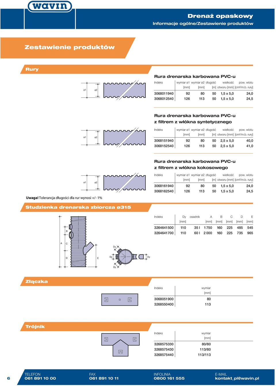 rury] 30611940 30612540 92 126 1,5 x 5,0 1,5 x 5,0 24,0 24,5 Rura drenarska karbowana PVC-u z filtrem z włókna syntetycznego ø1 ø2 3068151940 3068152540 ø1 ø2 długość wielkość pow.