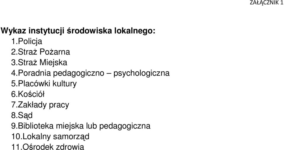 Poradnia pedagogiczno psychologiczna 5.Placówki kultury 6.