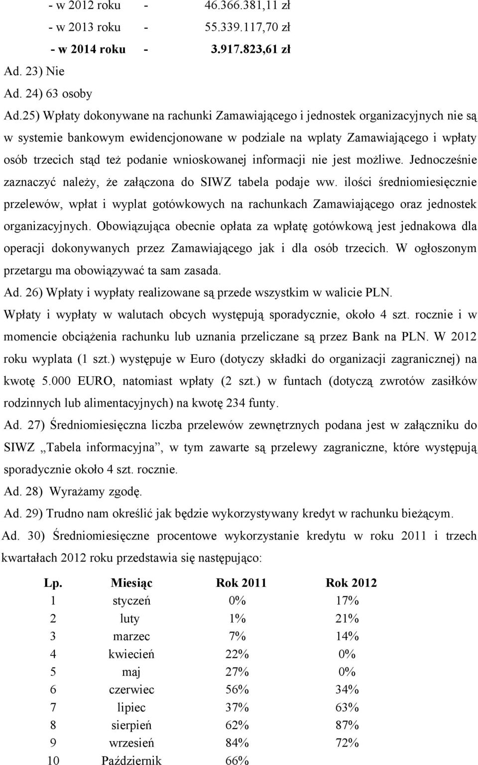 wnioskowanej informacji nie jest możliwe. Jednocześnie zaznaczyć należy, że załączona do SIWZ tabela podaje ww.