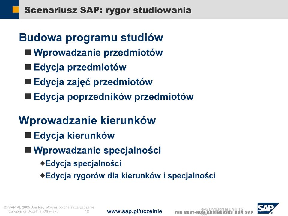Edycja kierunków Wprowadzanie specjalności Edycja specjalności Edycja rygorów dla kierunków