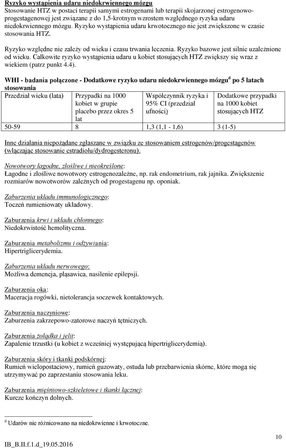 Ryzyko bazowe jest silnie uzależnione od wieku. Całkowite ryzyko wystąpienia udaru u kobiet stosujących HTZ zwiększy się wraz z wiekiem (patrz punkt 4.4).