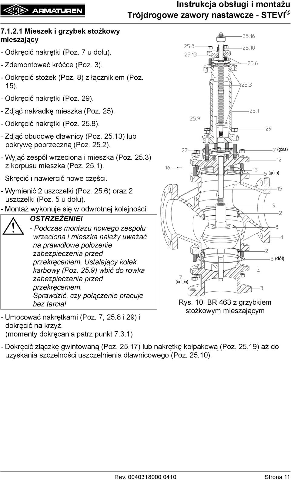 25.1). - Skręcić i nawiercić nowe części. - Wymienić 2 uszczelki (Poz. 25.6) oraz 2 uszczelki (Poz. 5 u dołu). - Montaż wykonuje się w odwrotnej kolejności. OSTRZEŻENIE!