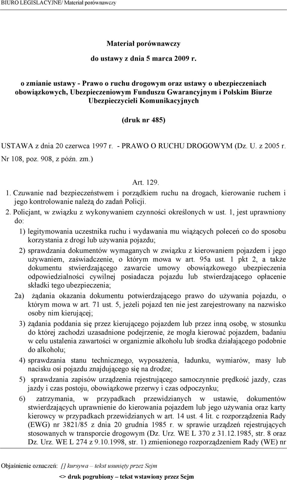 dnia 20 czerwca 1997 r. - PRAWO O RUCHU DROGOWYM (Dz. U. z 2005 r. Nr 108, poz. 908, z późn. zm.) Art. 129. 1. Czuwanie nad bezpieczeństwem i porządkiem ruchu na drogach, kierowanie ruchem i jego kontrolowanie należą do zadań Policji.