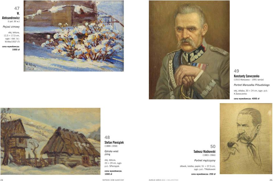 Szewczenko 4000 zł 48 Stefan Pieniążek (1888 1958) Górska wieś zimą olej, tektura, 20 29 cm, sygn. p.d.