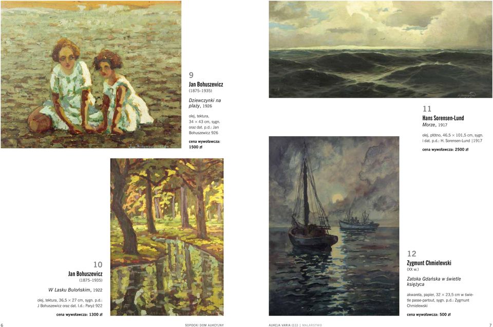 Sorensen-Lund 1917 2500 zł 10 Jan Bohuszewicz (1875 1935) W Lasku Bulońskim, 1922 olej, tektura, 36,5 27 cm, sygn. p.d.: J Bohuszewicz oraz dat. l.d.: Paryż 922 1300 zł 12 Zygmunt Chmielewski (XX w.