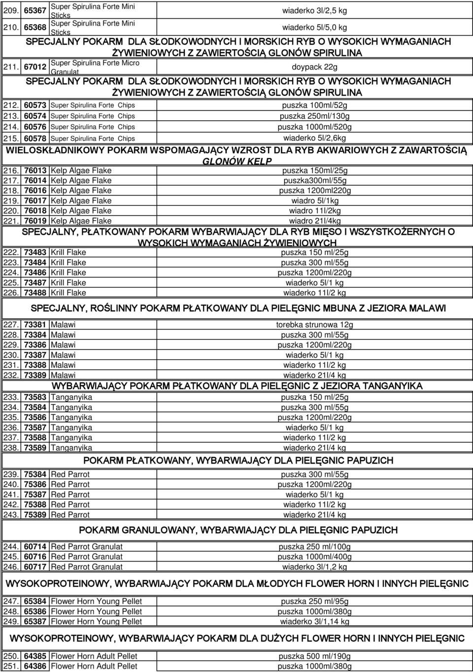 67012 doypack 22g Granulat SPECJALNY POKARM DLA SŁODKOWODNYCH I MORSKICH RYB O WYSOKICH WYMAGANIACH ŻYWIENIOWYCH Z ZAWIERTOŚCIĄ GLONÓW SPIRULINA 212.