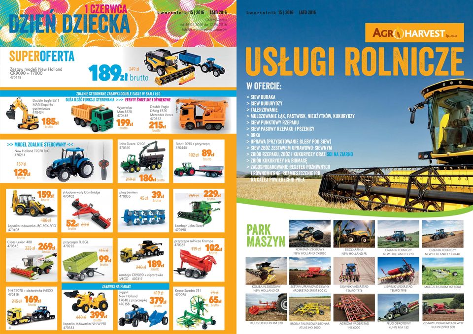sterowania >>> efekty świetlne i dźwiękowee Double Eagle Dźwig E526 Mercedes Arocs 470442 Wywrotka Man E520 470438 185 199 215 John Deere 1210E 470310 >> model zdalnie sterowany << New Holland T7070