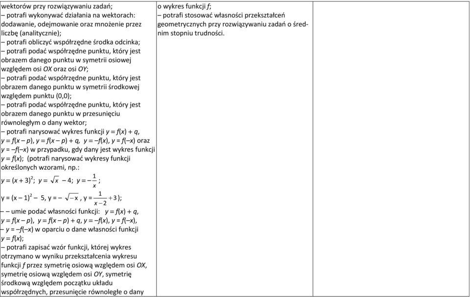 liczbę (analitycznie); potrafi obliczyć współrzędne środka odcinka; potrafi podać współrzędne punktu, który jest obrazem danego punktu w symetrii osiowej względem osi OX oraz osi OY; potrafi podać