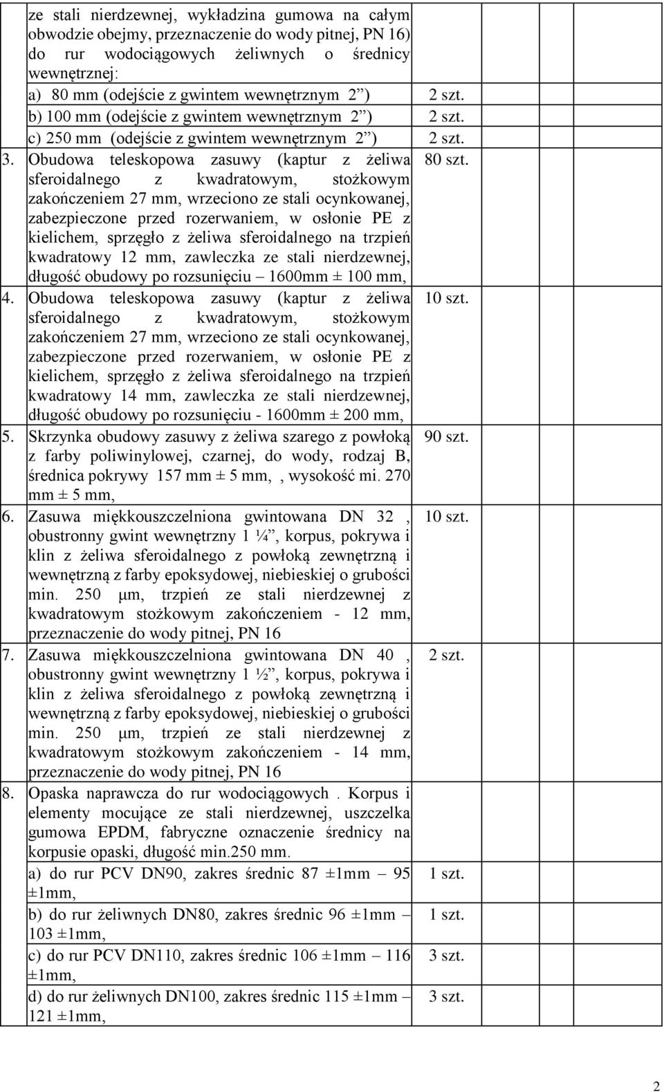 sferoidalnego z kwadratowym, stożkowym zakończeniem 27 mm, wrzeciono ze stali ocynkowanej, zabezpieczone przed rozerwaniem, w osłonie PE z kielichem, sprzęgło z żeliwa sferoidalnego na trzpień