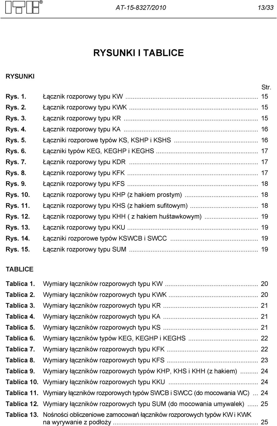 Łącznik rozporowy typu KFK... 17 Rys. 9. Łącznik rozporowy typu KFS... 18 Rys. 10. Łącznik rozporowy typu KHP (z hakiem prostym)... 18 Rys. 11. Łącznik rozporowy typu KHS (z hakiem sufitowym)... 18 Rys. 12.