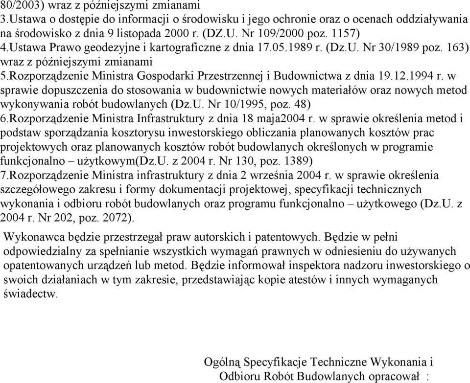 Rozporządzenie Ministra Gospodarki Przestrzennej i Budownictwa z dnia 19.12.1994 r.