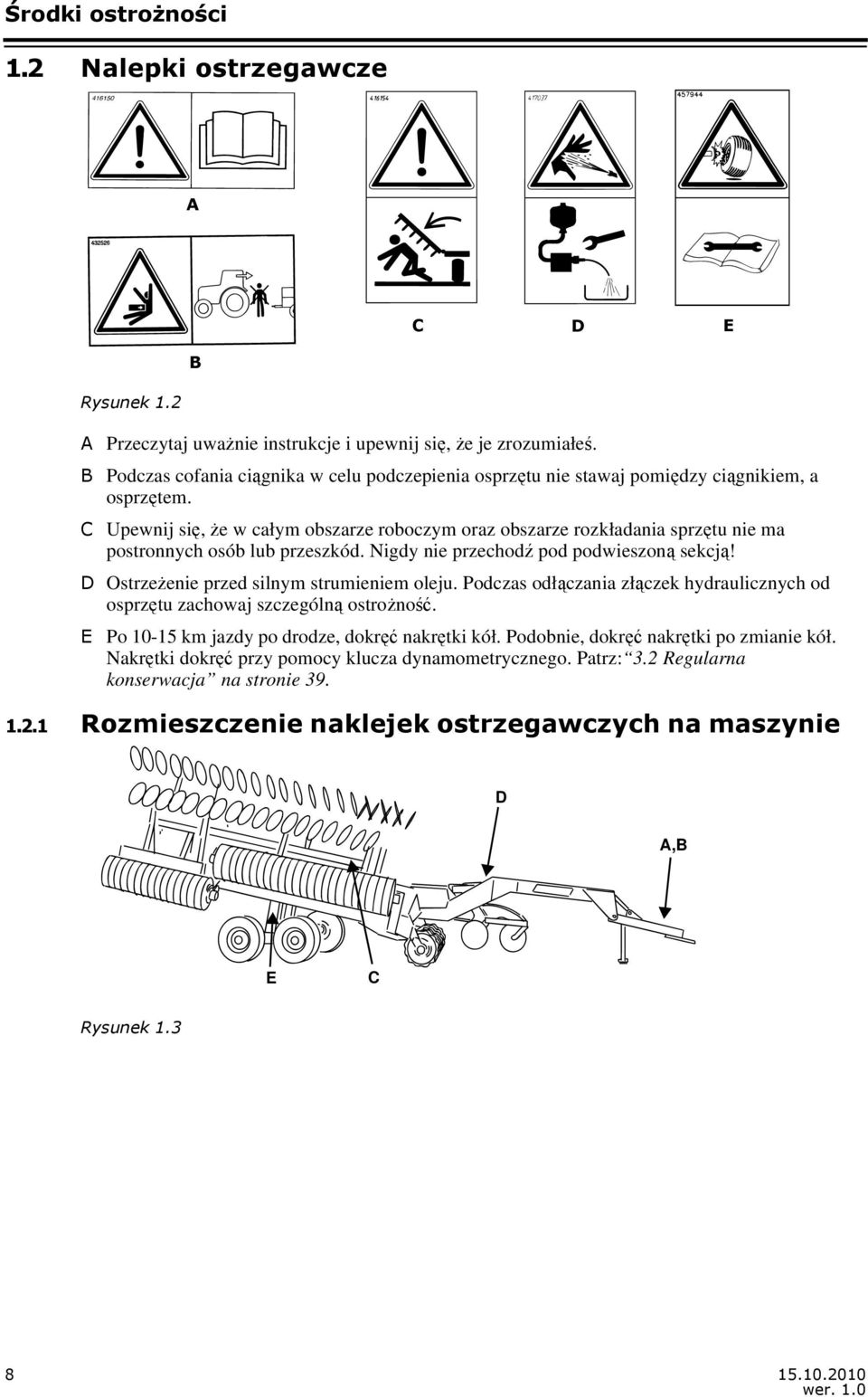 C Upewnij się, że w całym obszarze roboczym oraz obszarze rozkładania sprzętu nie ma postronnych osób lub przeszkód. Nigdy nie przechodź pod podwieszoną sekcją!