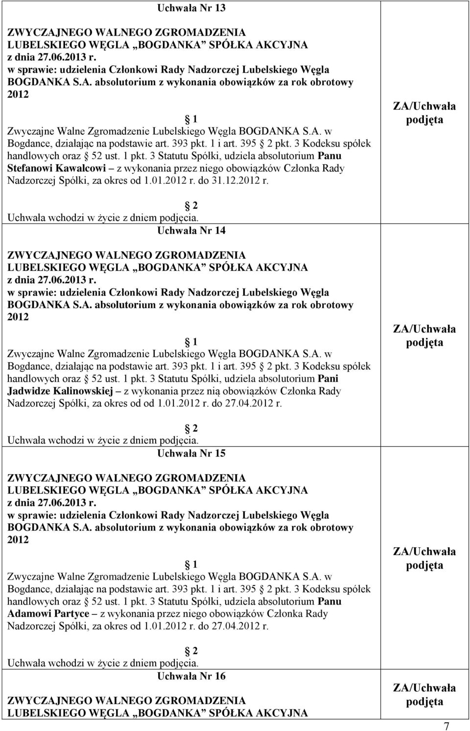 393 pkt. 1 i art. 395 pkt. 3 Kodeksu spółek handlowych oraz 52 ust. 1 pkt.