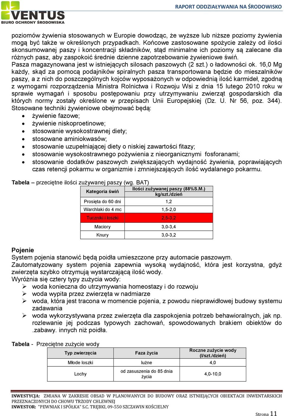 żywieniowe świń. Pasza magazynowana jest w istniejących silosach paszowych (2 szt.) o ładowności ok.