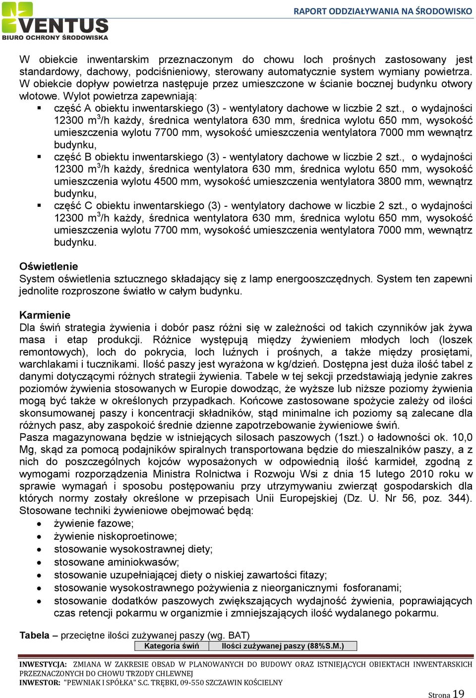 , o wydajności 12300 m 3 /h każdy, średnica wentylatora 630 mm, średnica wylotu 650 mm, wysokość umieszczenia wylotu 7700 mm, wysokość umieszczenia wentylatora 7000 mm wewnątrz budynku, część B