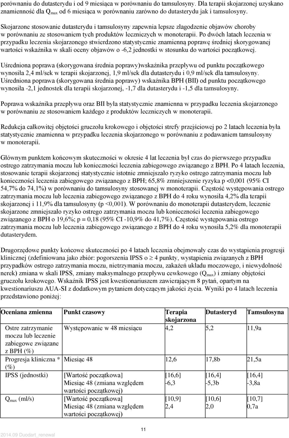 Po dwóch latach leczenia w przypadku leczenia skojarzonego stwierdzono statystycznie znamienną poprawę średniej skorygowanej wartości wskaźnika w skali oceny objawów o -6,2 jednostki w stosunku do
