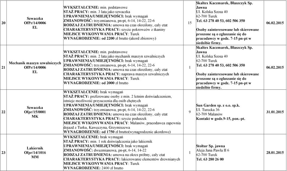 podstawowe STAŻ PRACY: min.