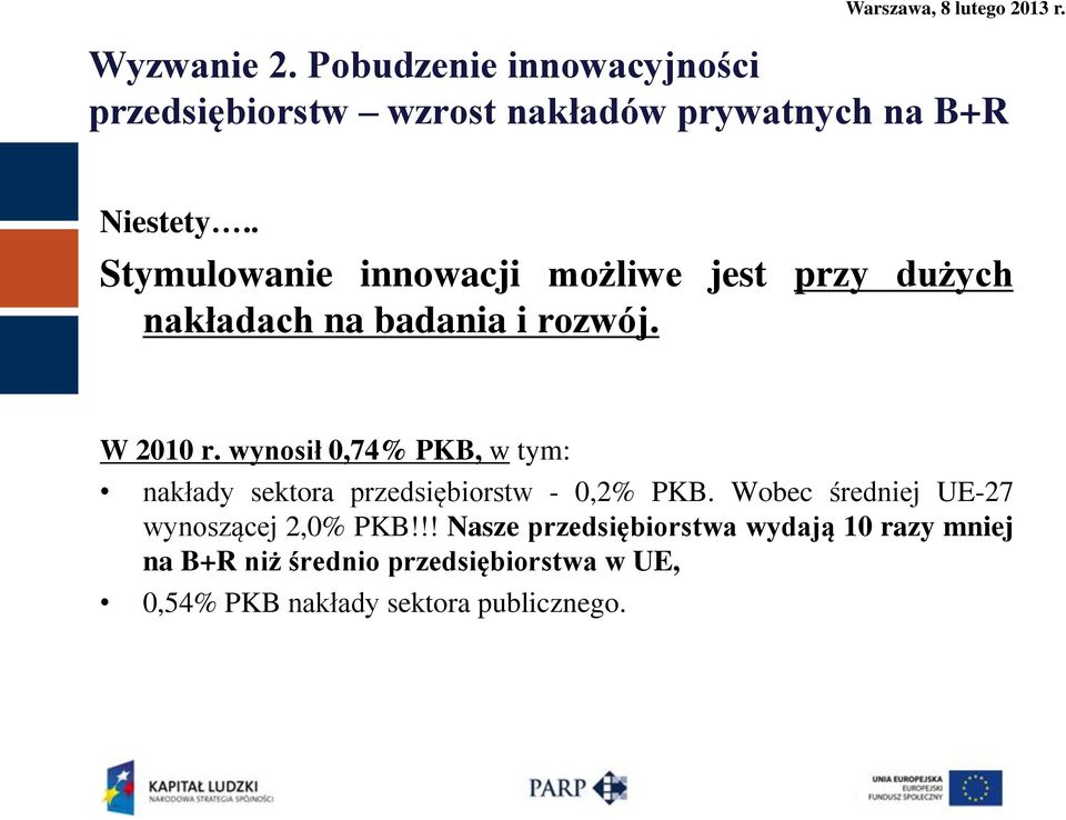 wynosił 0,74% PKB, w tym: nakłady sektora przedsiębiorstw - 0,2% PKB.