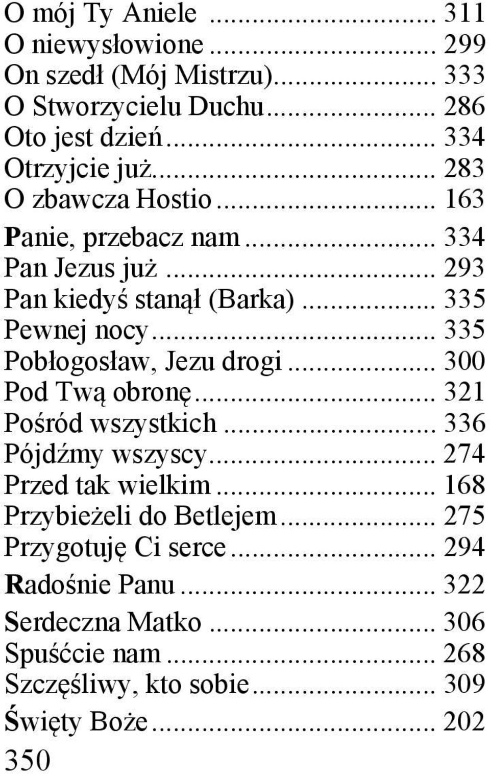 .. 335 Pobłogosław, Jezu drogi... 300 Pod Twą obronę... 321 Pośród wszystkich... 336 Pójdźmy wszyscy... 274 Przed tak wielkim.