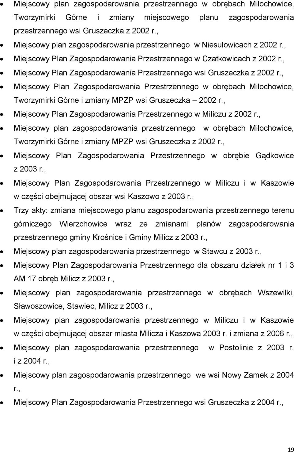 , Miejscowy Plan Zagospodarowania Przestrzennego wsi Gruszeczka z 2002 r., Miejscowy Plan Zagospodarowania Przestrzennego w obrębach Miłochowice, Tworzymirki Górne i zmiany MPZP wsi Gruszeczka 2002 r.