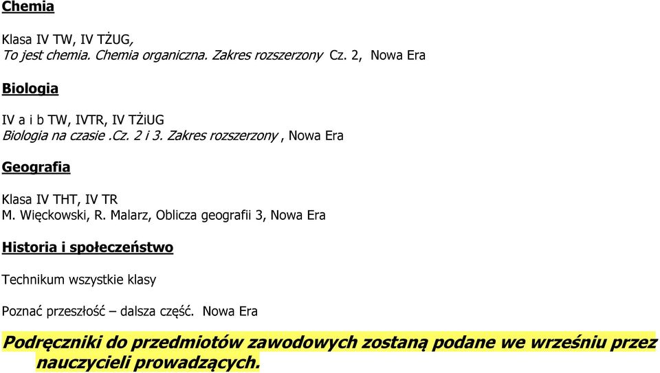 Zakres rozszerzony, Nowa Era Geografia Klasa IV THT, IV TR M. Więckowski, R.