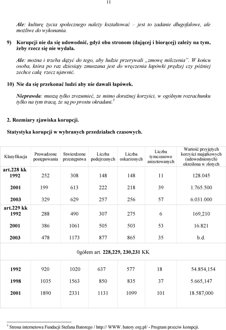 W końcu osoba, która po raz dziesiąty zmuszana jest do wręczenia łapówki prędzej czy później zechce całą rzecz ujawnić. 10) Nie da się przekonać ludzi aby nie dawali łapówek.