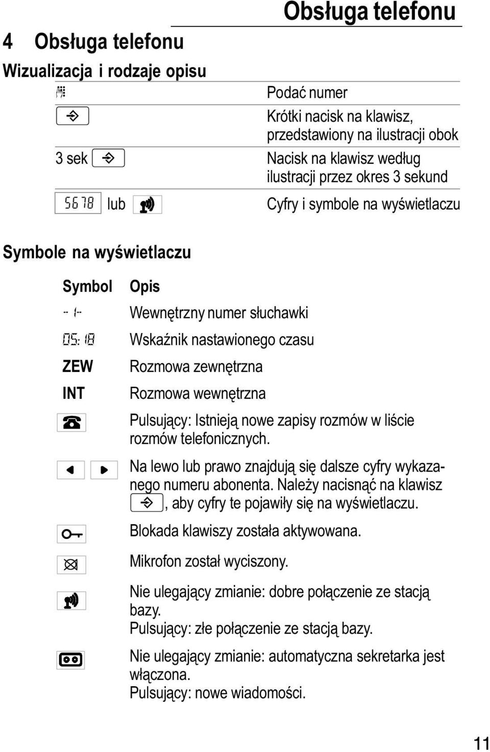 zapisy rozmów w liście rozmów telefonicznych. Na lewo lub prawo znajdują się dalsze cyfry wykazanego numeru abonenta. Naley nacisnąć na klawisz, aby cyfry te pojawiły się na wyświetlaczu.