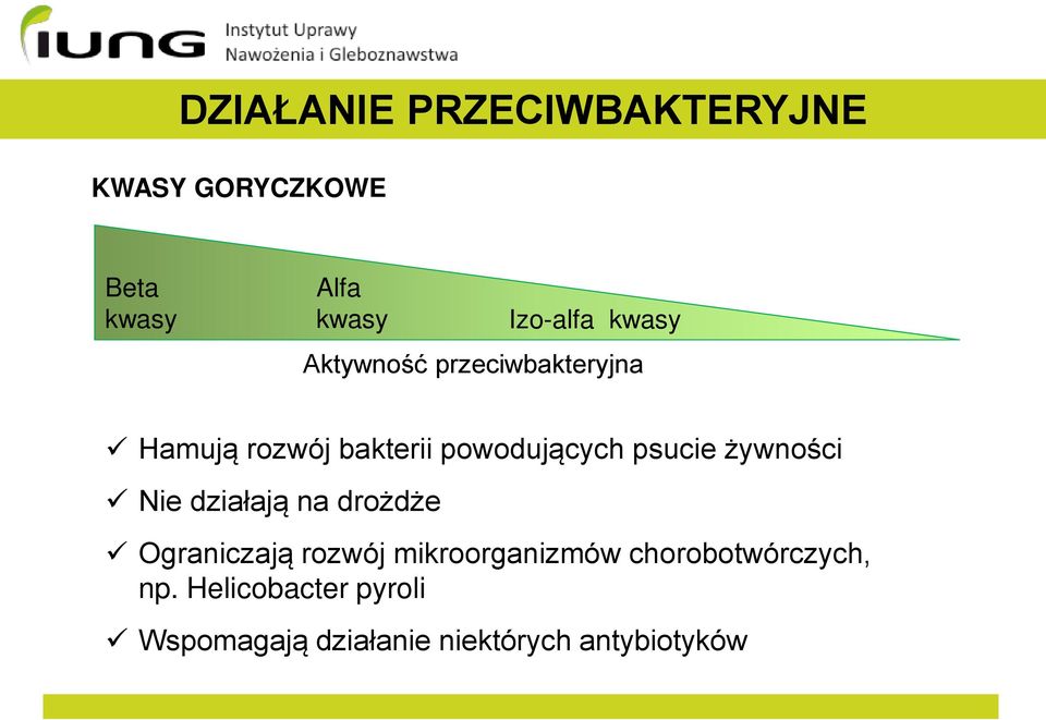 żywności Nie działają na drożdże Ograniczają rozwój mikroorganizmów