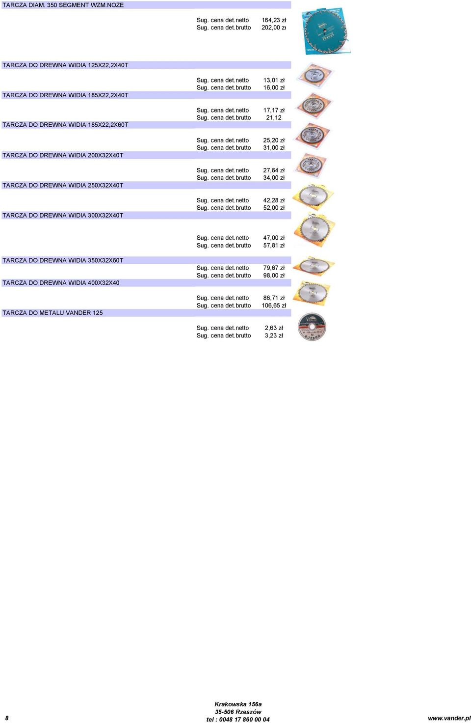 DREWNA WIDIA 185X22,2X60T 17,17 zł 21,12 TARCZA DO DREWNA WIDIA 200X32X40T TARCZA DO DREWNA WIDIA 250X32X40T TARCZA DO DREWNA