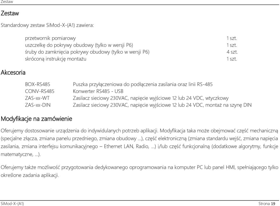 1 szt. 4 szt. 1 szt.