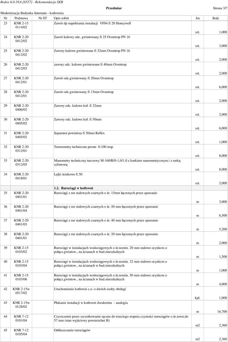 0103/06 42 KNR 2-15w 0517/02 43 KNR 2-15w 0128/02 44 KNR 7-12 0101/04 45 KNR 7-12 0105/04 Zawór dp napelniania instalacji VF04 fi 20 Honeywell Zawór kulowy odc.