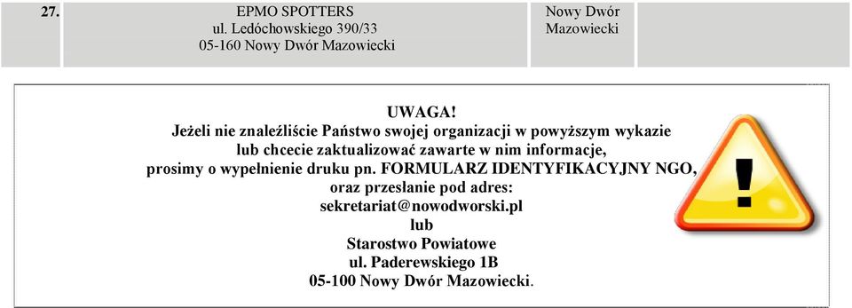 zaktualizować zawarte w nim informacje, prosimy o wypełnienie druku pn.