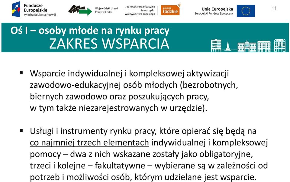 Usługi i instrumenty rynku pracy, które opierać się będą na co najmniej trzech elementach indywidualnej i kompleksowej pomocy dwa z