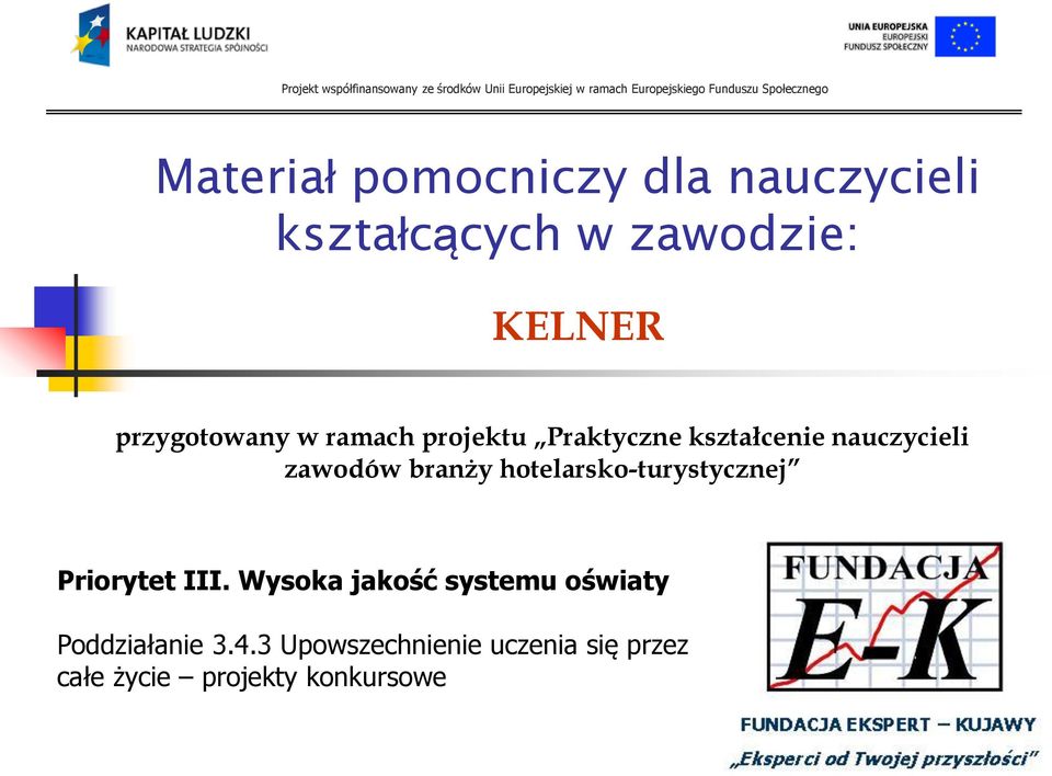 branży hotelarsko-turystycznej Priorytet III.