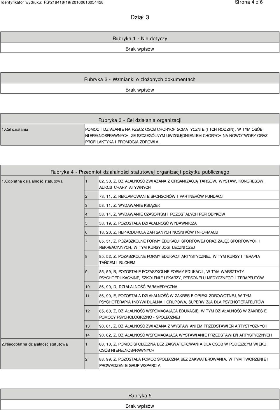 Rubryka 4 - Przedmiot działalności statutowej organizacji pożytku publicznego 1.