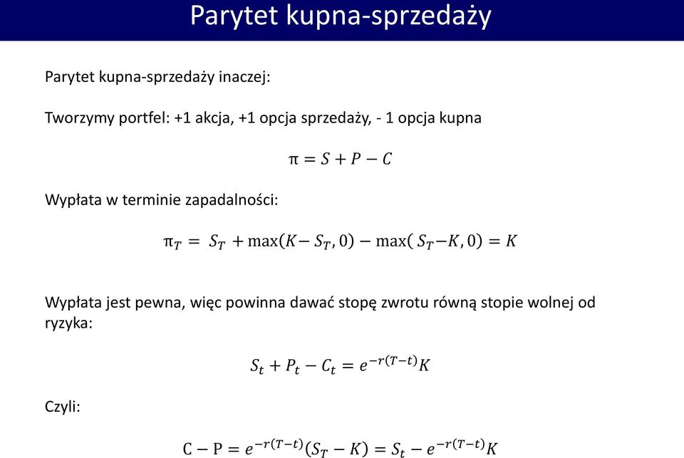 S T + max S T, 0 max S T, 0 = Wypłata jest pewna, więc powinna dawać stopę zwrotu